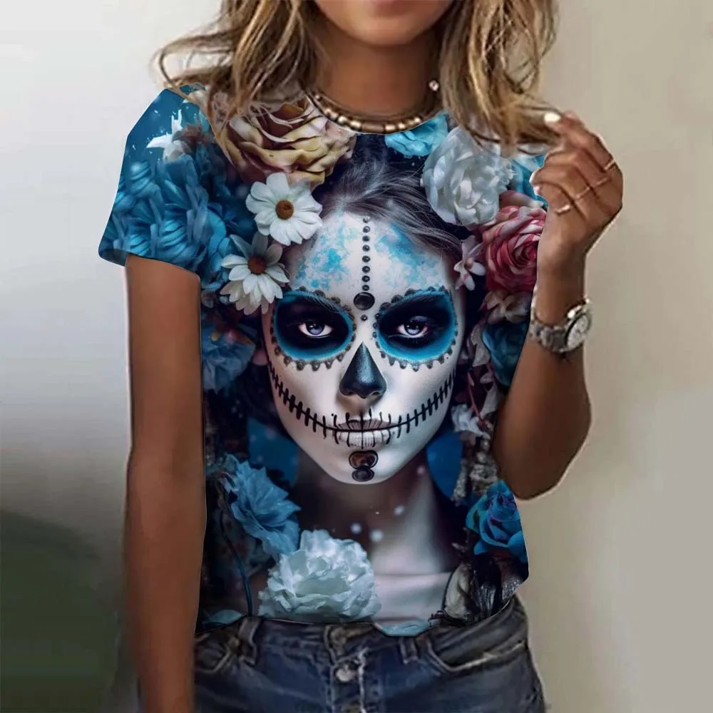 Summer Rose Clothing - Camiseta feminina mexicana dia dos mortos,