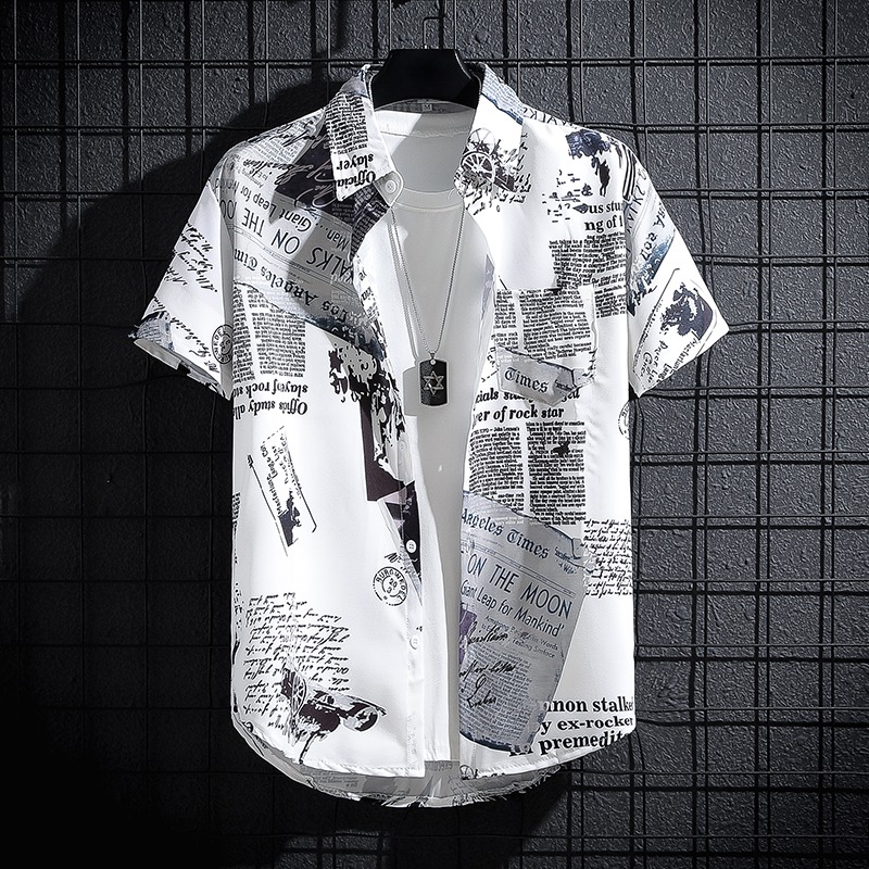 Summer Clothing Essentials Men - Camisa Estampada com Estampa de Jornal,