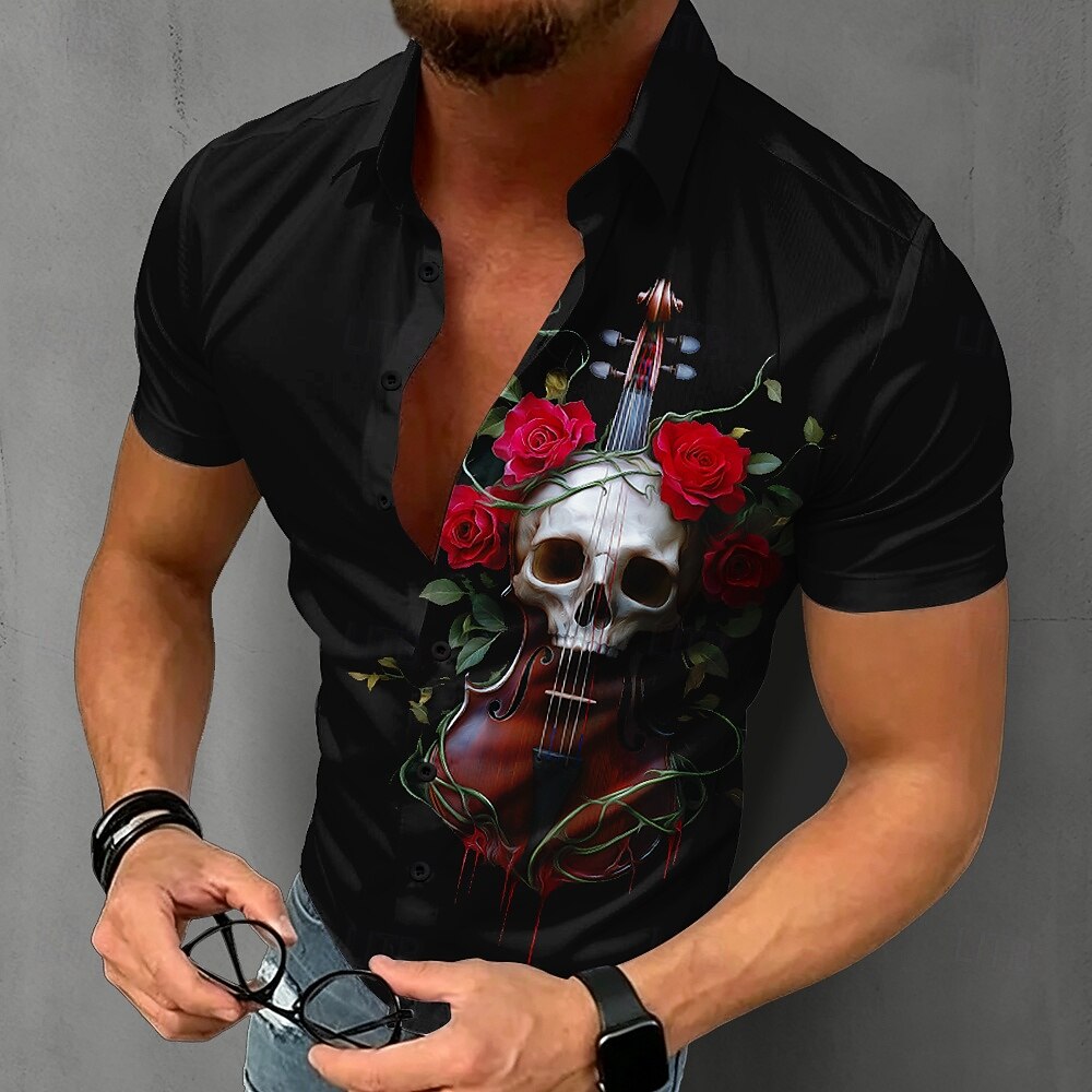Summer Rose Clothing - Camisa Gótica Masculina com Estampa de