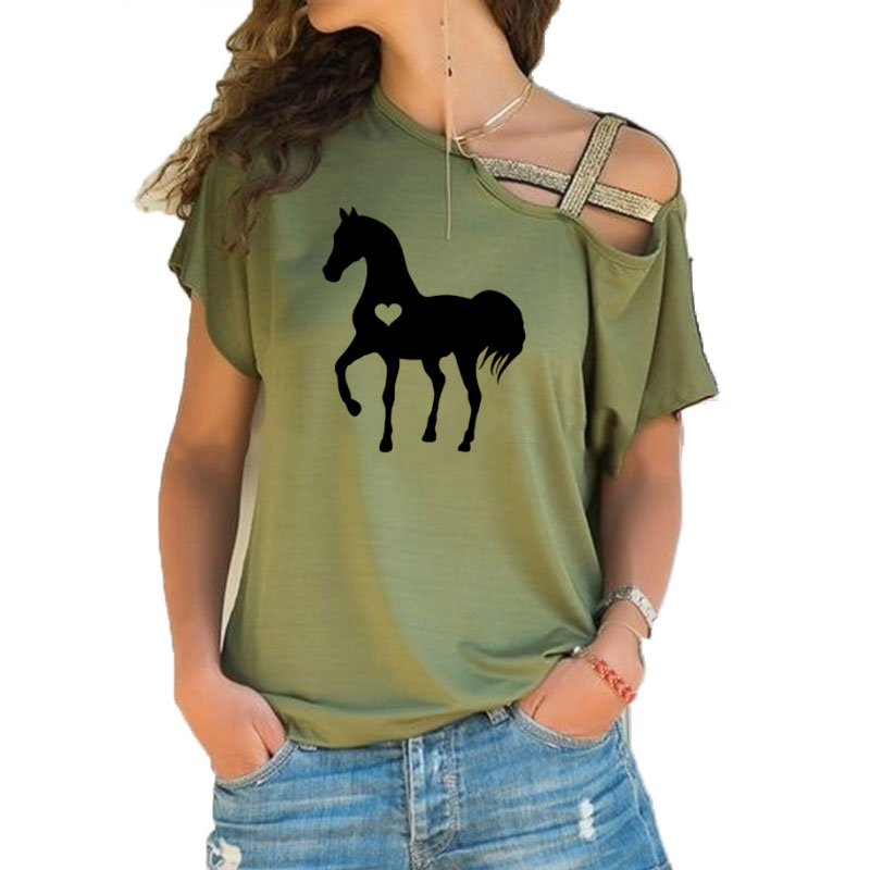 Summer Equestrian Clothing - Verão novo coração cavalo camiseta presente