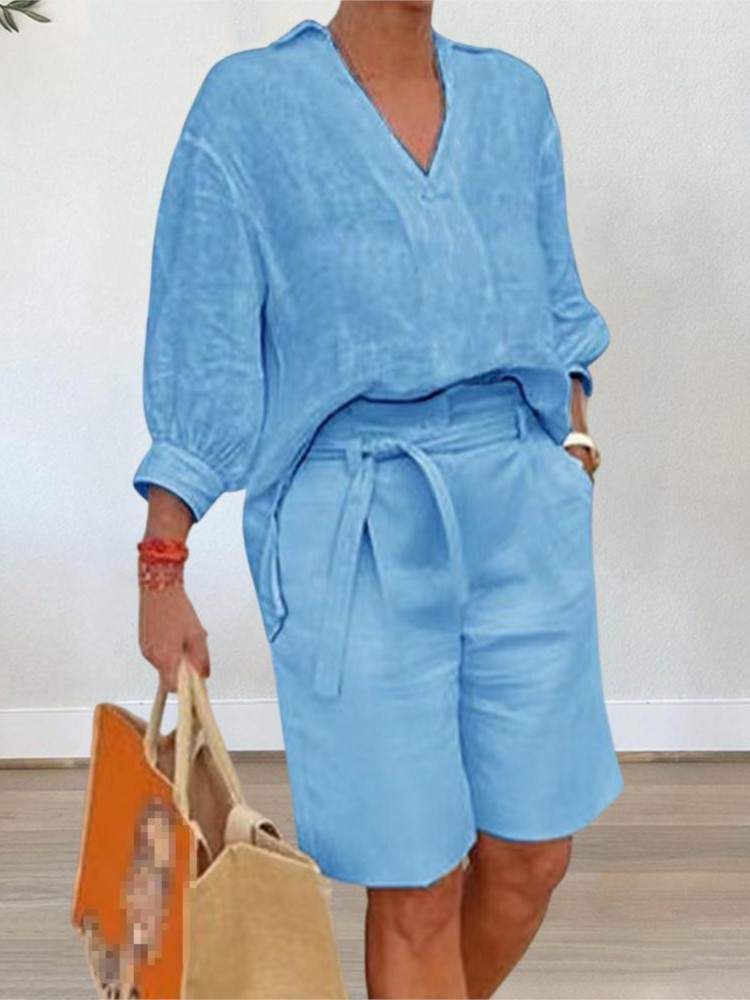 Summer Clothing Linen - Ternos femininos estilo elegante conjunto de
