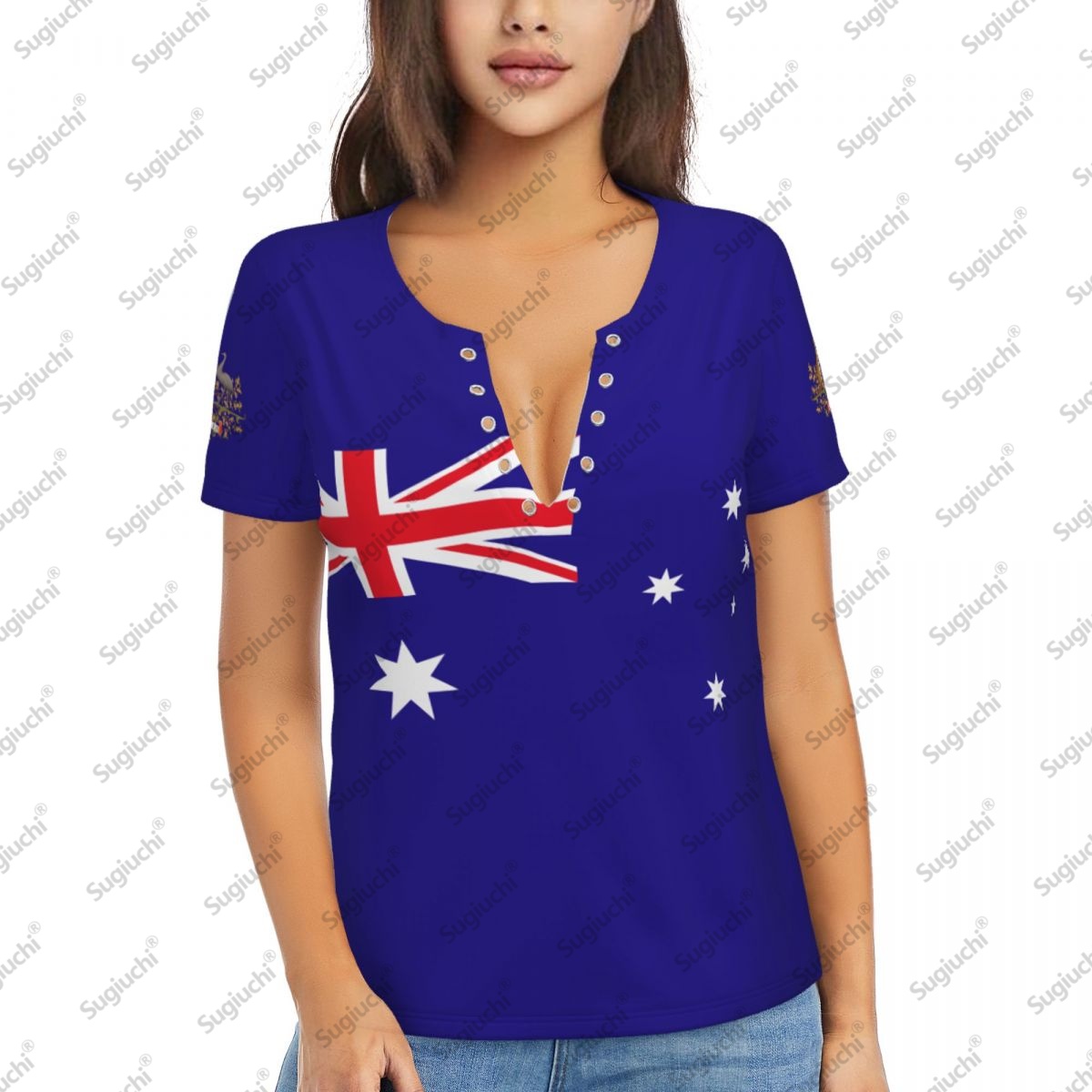 Summer Clothing Women Australia - 2025 Austrália Bandeira Sexy Profundo Decote