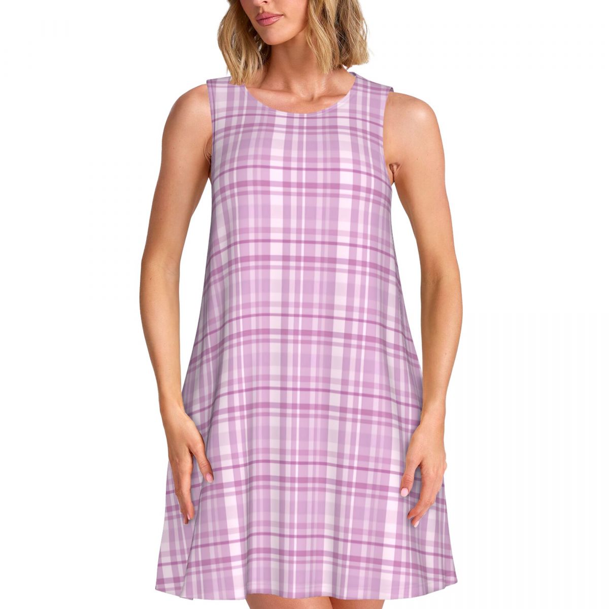 Summer Clothing Ideas For Women - Vestido Casual Xadrez Roxo com Estampa