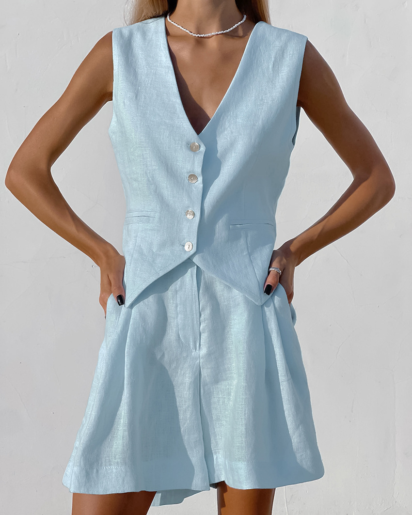 2025 novo terno colete + short - Summer Clothing Linen avaliação e preço