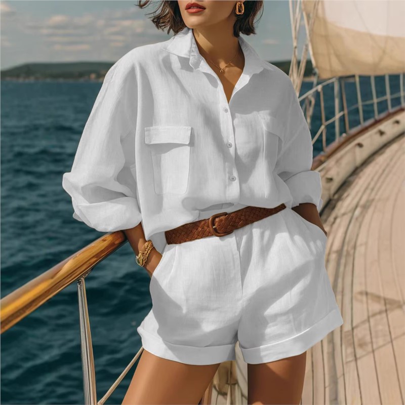 Conjuntos Femininos Azuis de D - Summer Clothing Linen avaliação e preço