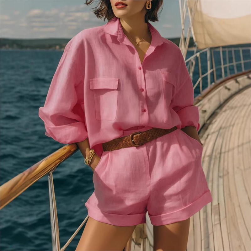 Conjuntos Femininos Azuis de D - Summer Clothing Linen avaliação e preço