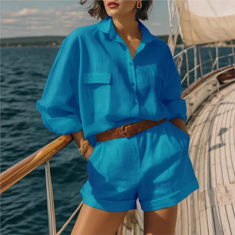 Conjuntos Femininos Azuis de D - Summer Clothing Linen avaliação e preço