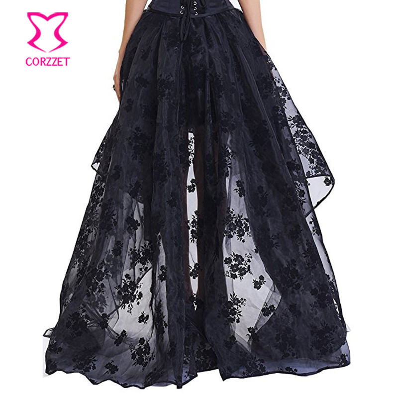 Preto floral chiffon frente cu - Summer Victorian Clothing avaliação e preço