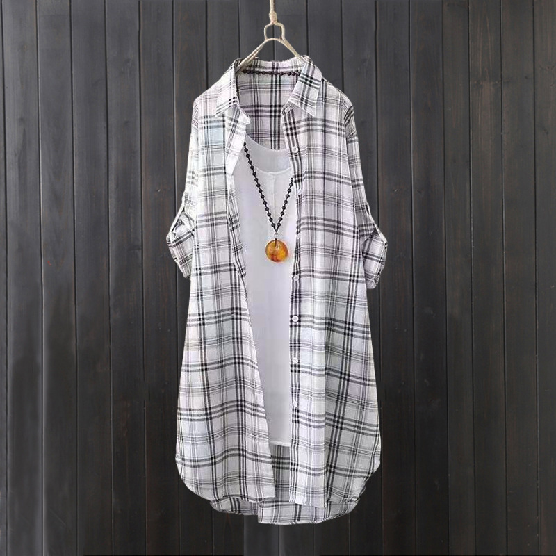 Camisa xadrez feminina de verã - Summer Clothing Linen avaliação e preço