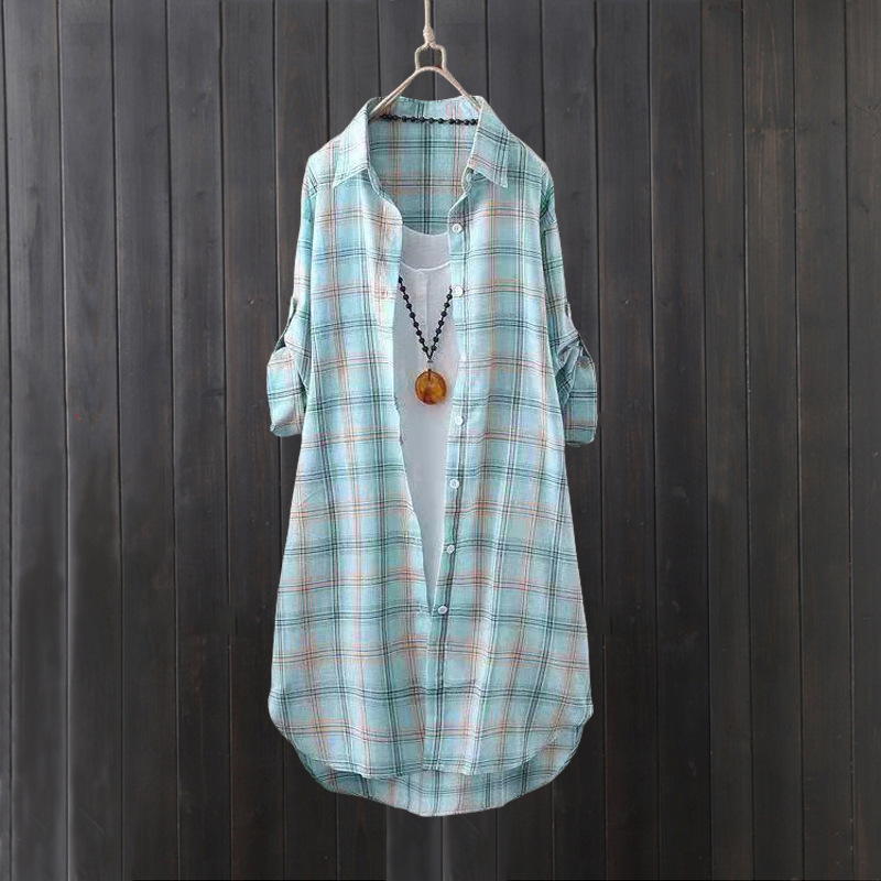 Camisa xadrez feminina de verã - Summer Clothing Linen avaliação e preço